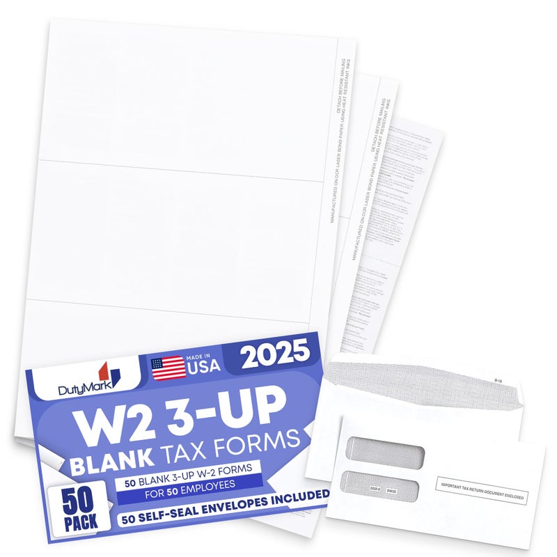 Dutymark W2 Forms Blank 3 Up Tax Forms 2025 withEnvelopes, Perforated Paper With Back Instructions For 50 Employees, and 50 Self-Seal Envelopes,Works with Printers, Great for QuickBooks and Accounting Software - Image 4